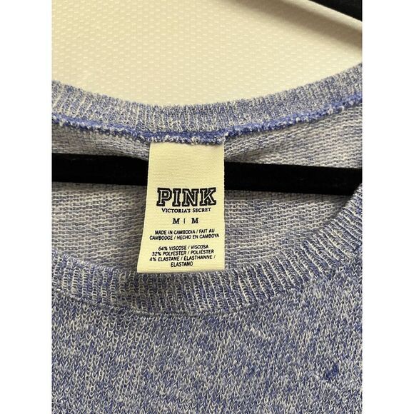 Victoria's Secret Womens Pink Pullover Ribbed Knit Blue Sweatshirt Size Medium - Picture 4 of 7
